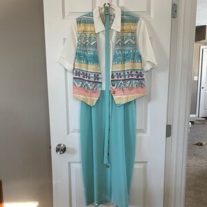 Stylish Vintage 3pc Women's Dress with vest and belt. Classic grandma outfit.